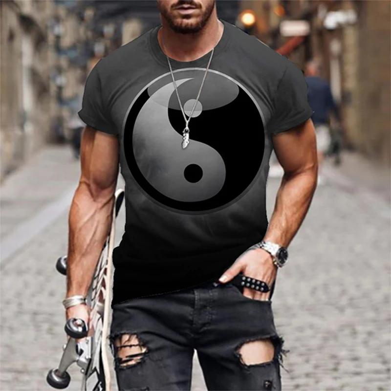 3D Tai Chi Yin Yang Printed Men's T-shirt, Street Fashion Personality,