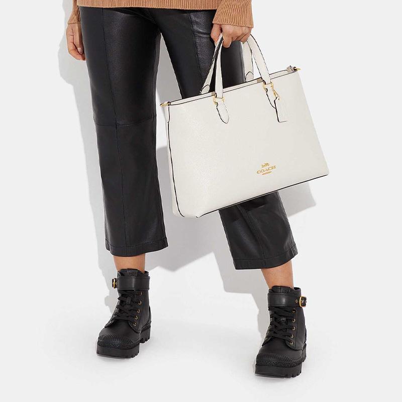 Coach Series 38 Zipper Closure Leather Tote Shoulder Crossbody Bag Large Women Bags Chalk-White CH251-IMCAH