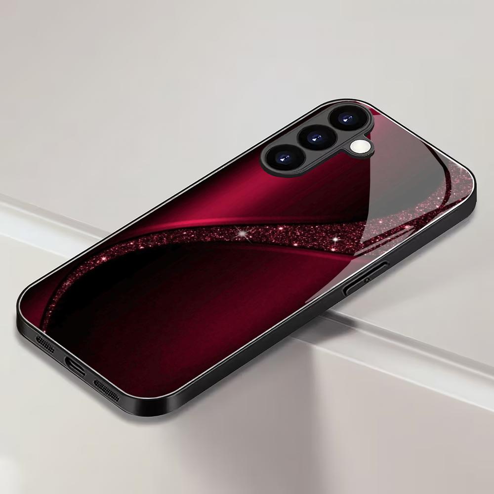 Selected red curved new glass phone case suitable for Samsung Galaxy S26 S25 S24 S22 S21 S20 FE/Ultra/Plus shockproof back cover