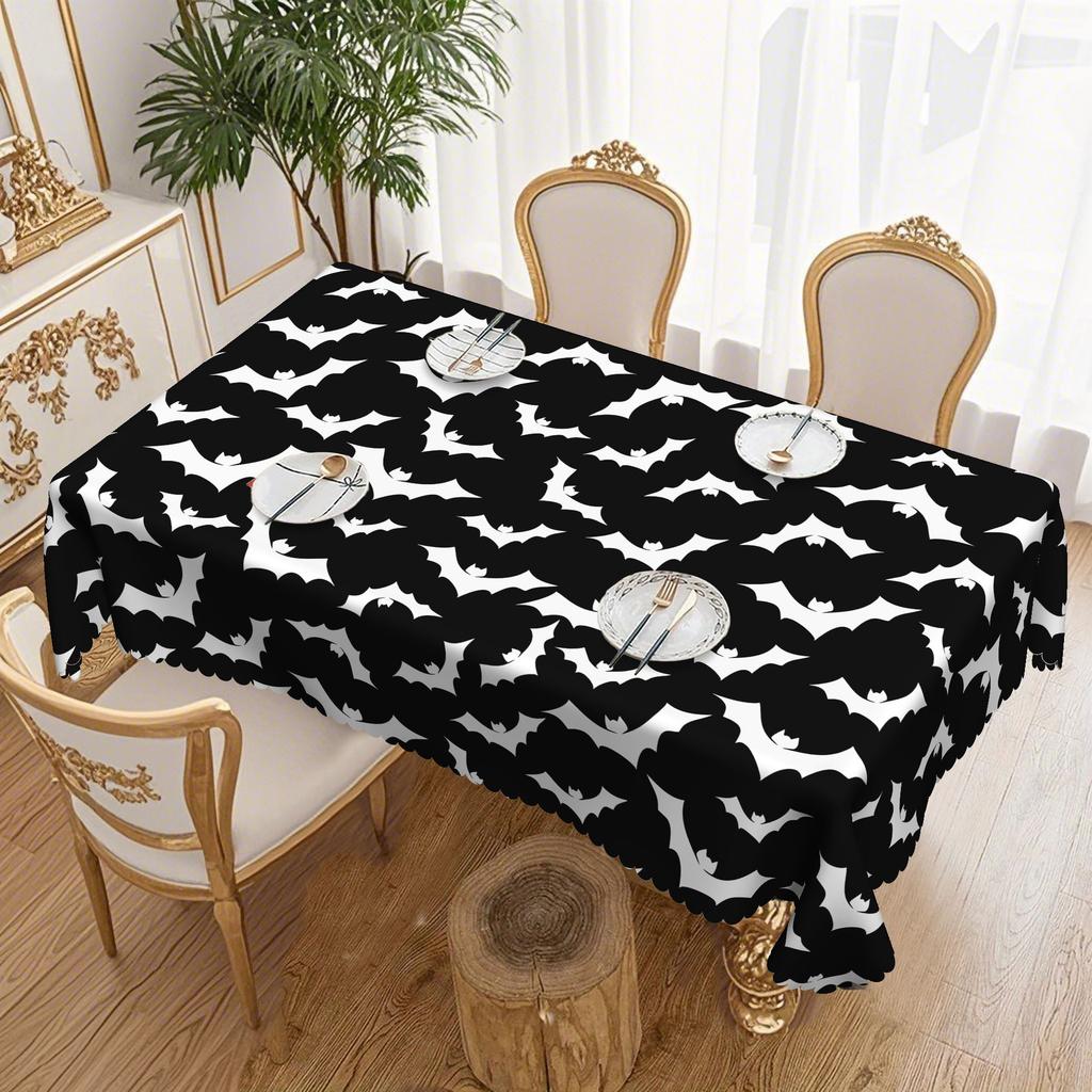 1 Black And White Bat Tablecloth, Easy To Clean, Perfect For Home And Kitchen Decor, Festive Table Decor