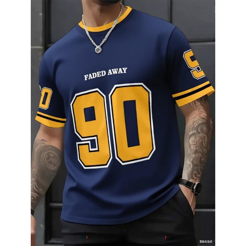 Men's Round Neck Short Sleeve Summer Patchwork Letter NO.90 Print Casual Tees Sports Football Jersey Y2k Women's T-shirt Tops