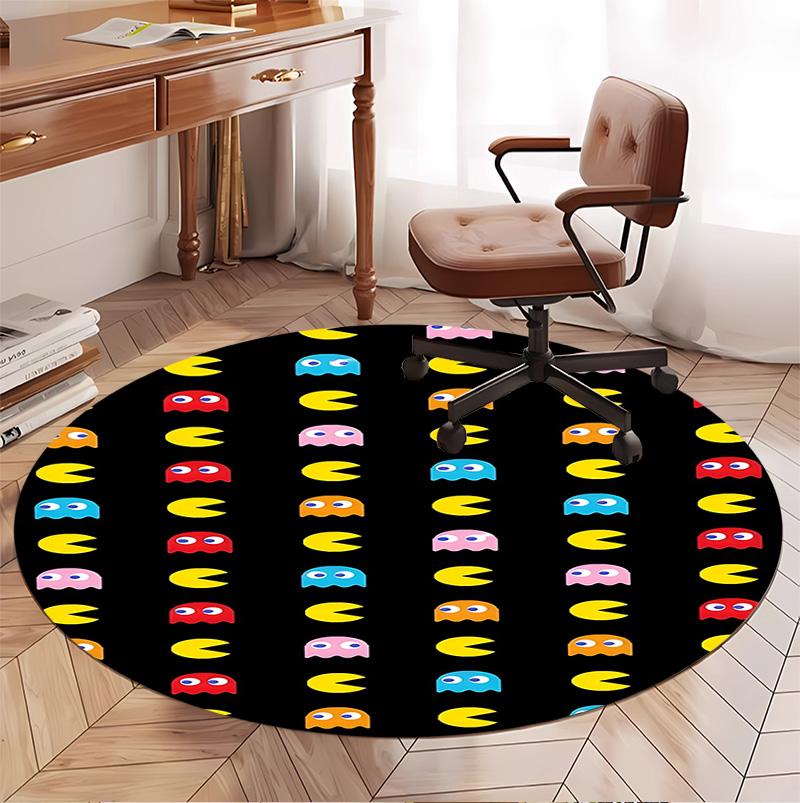 PAC Pattern Round Rug, Indoor/Outdoor Mat, for Picnic, Gameroom, Bedroom, Office, Living Room, Home Decor Carpet, Birthday Gift