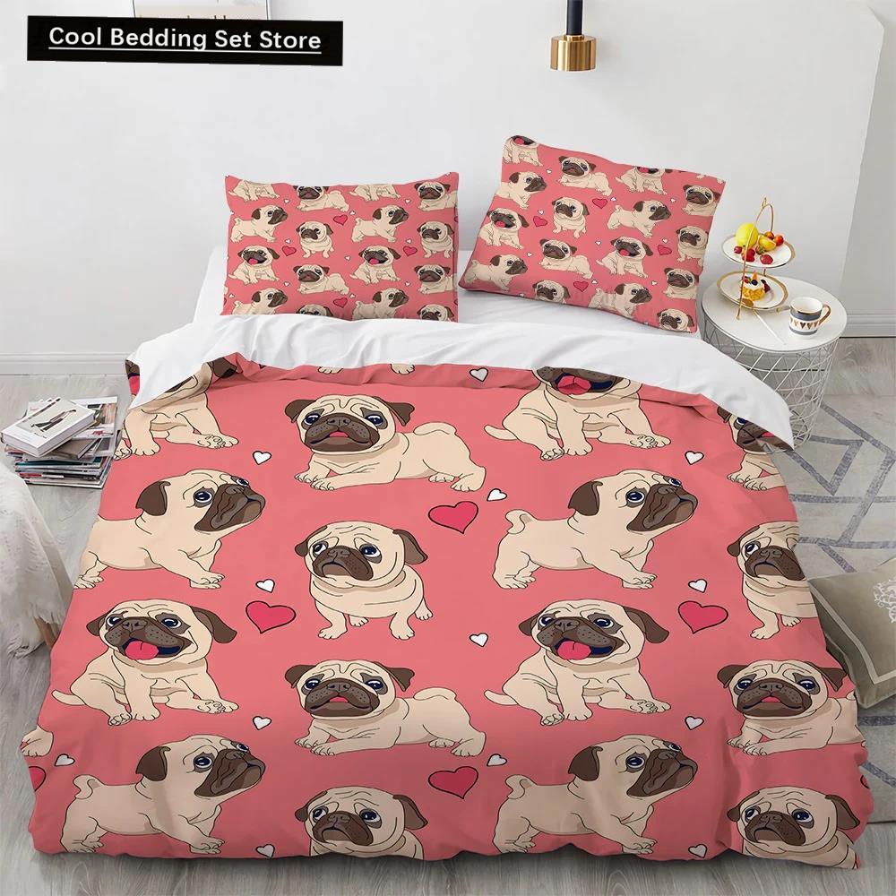 Corgi Dog King Queen Duvet Cover Yellow Cartoon Puppy Bedding Set For Kids Boys Girls Kawaii Pet Animal Pink 2/3Pcs Quilt Cover