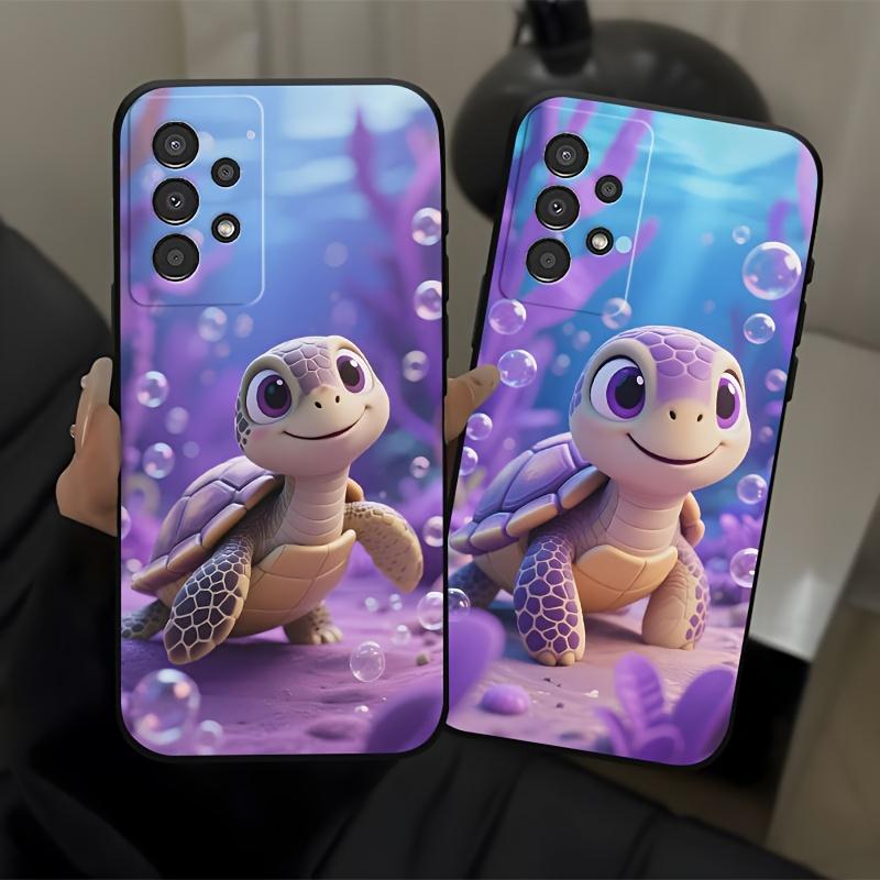 Cartoon turtle pattern black TPU soft phone case suitable for Samsung S26 S25 S24 S23 S22 S21 S20 and other models.