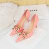 Women's Banquet High Heels Slim Heels High Heels Shallow Mouth Pointed Side Hollow Metal Water Diamond Buckle Single Shoes