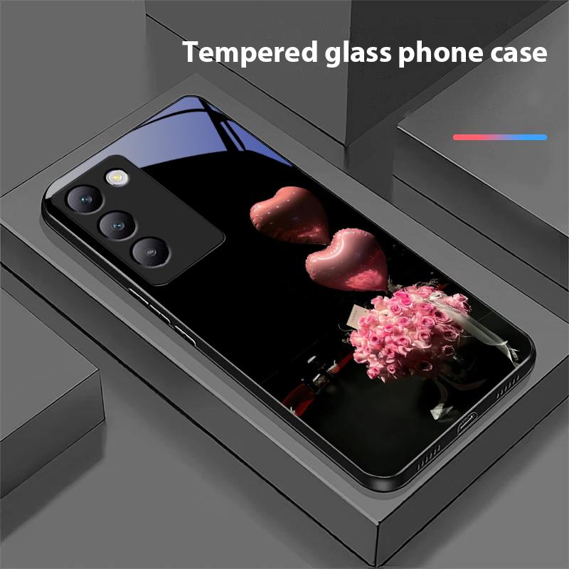 Różowe Kwiaty Róży Dla Y72 33S 11 03 36 96 Lite 35 16 Iqoo 12 V40 SE 5G 29 40 21 30 X80 Pro Vivo Etui na Telefon ze Szkła Hartowanego