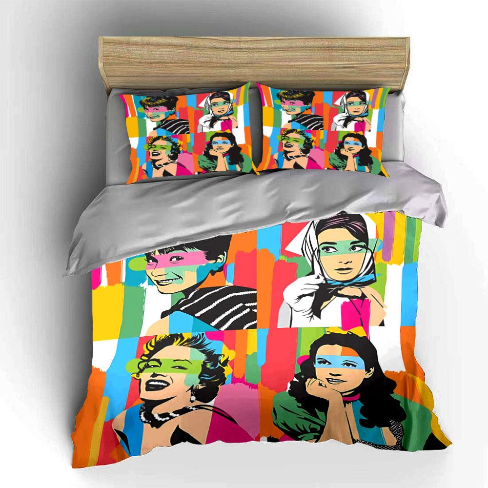 Pop Art Style Colorful Portraits Bedding Duvet Cover Set Duvet Cover Pillowcases (1*Duvet Cover 2*Pillowcases, without duvet insert)