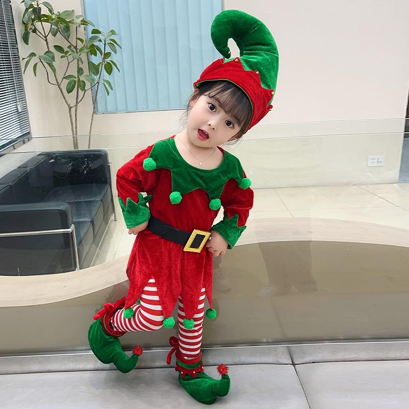Christmas Costume Girl Green Elf Suit Princess Dress Performance Costume Baby Christmas Costume Body