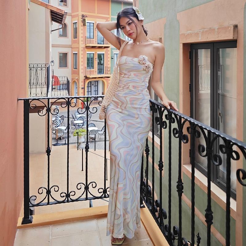 

Женское сексуальное платье на тонких бретельках с открытой спиной и регулируемыми подтяжками, длинное платье с цветочным принтом, летнее облегающее сексуальное платье миди, элегантное S