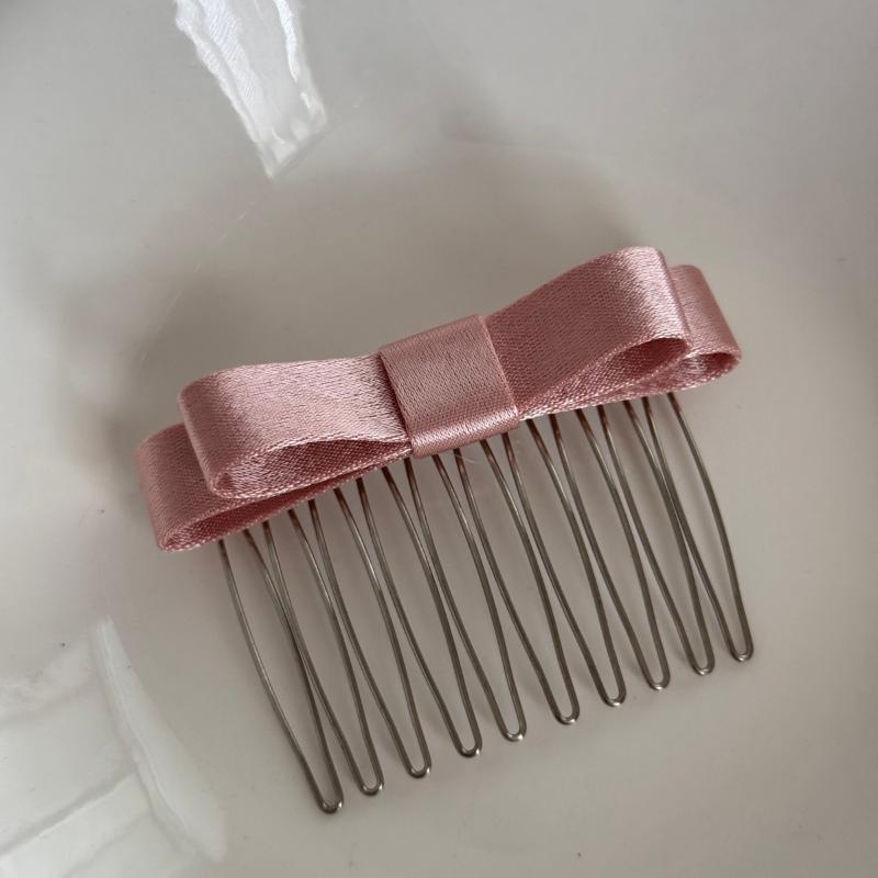 Satin Bow Hair Comb Set With Non Slip Teeth Multi Color Options For Daily Party Wedding Hair Styling