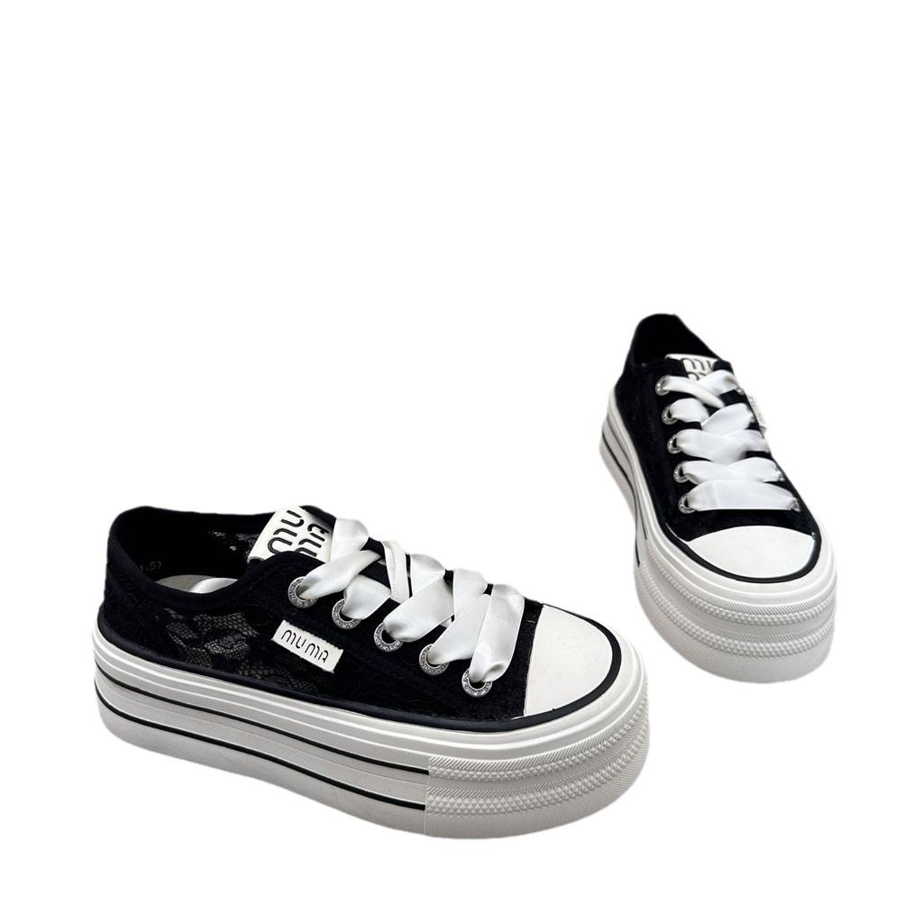 Sapatos plataforma de malha de renda para mulheres, novos sapatos de malha respirável de verão com saia branca