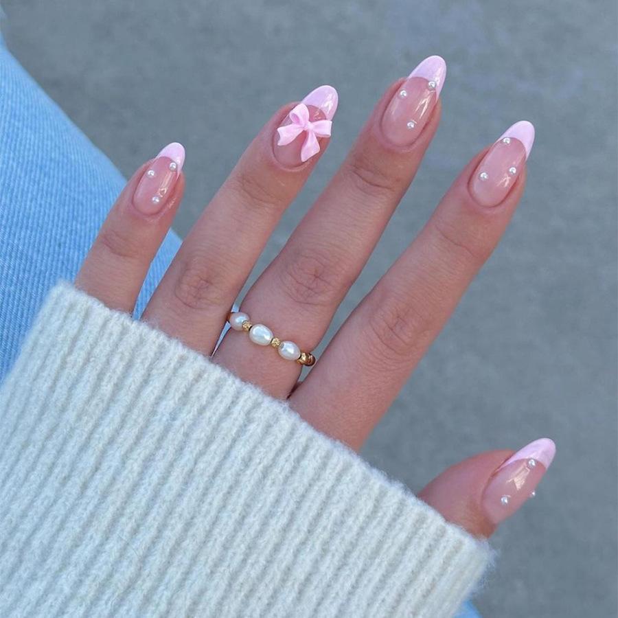 

Pearl Bow Pink Press-On Nails with Removable Tips