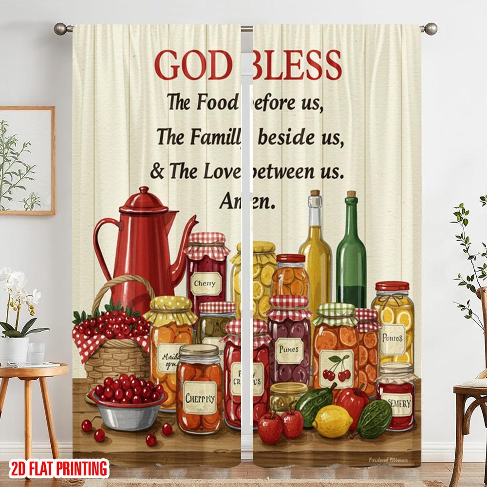 2 Stück 2D Flachdruck Party Vorhang Gott segne Familie Essen Liebe Polyester Ohne Strom 0 Verwendung für goldene Wanddeko