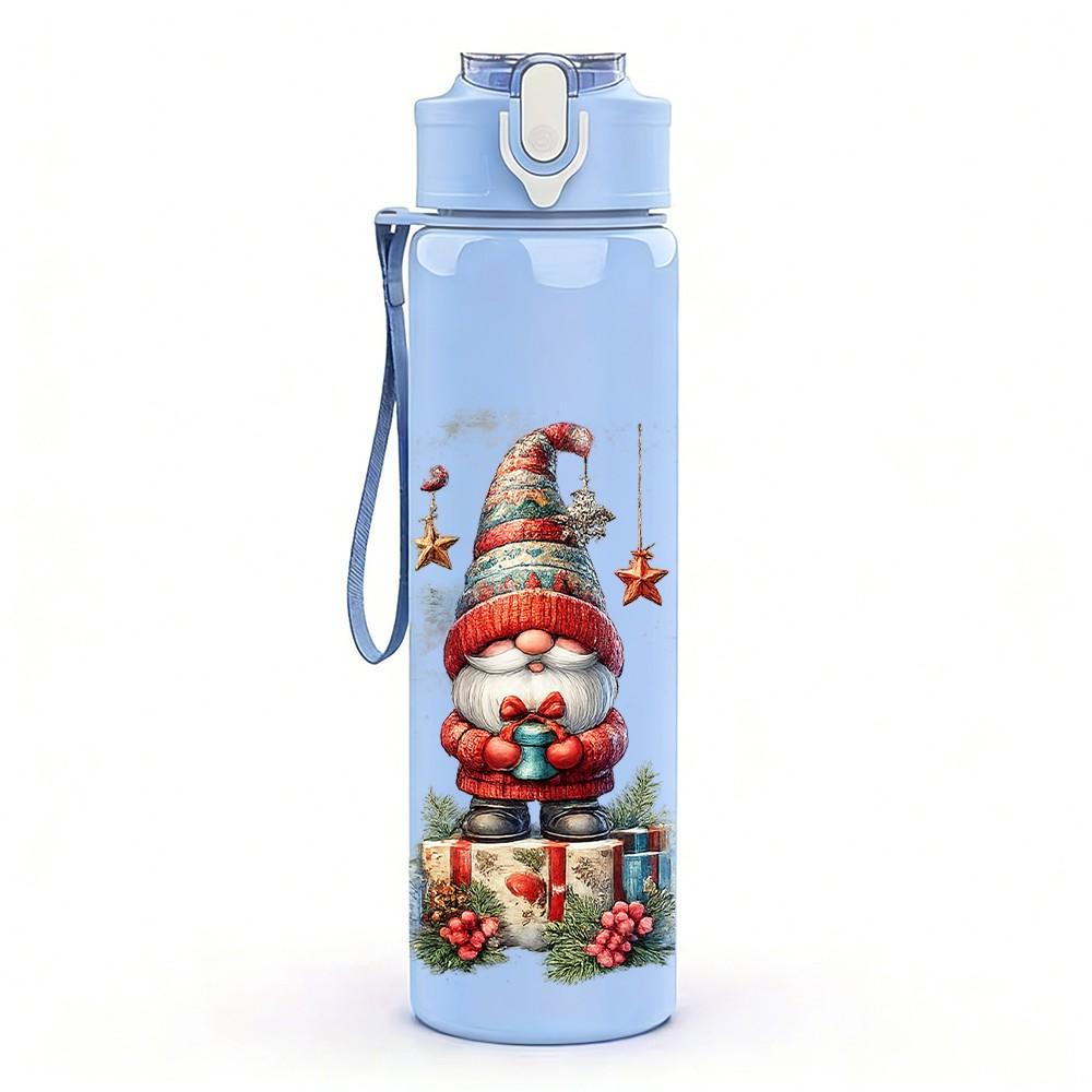 1PC Gnome Santa Christmas Set Print 750ml Color Plastic Sports Water Bottle Leakproof Flip Straw Lid Suitable for Sports Office Home Use