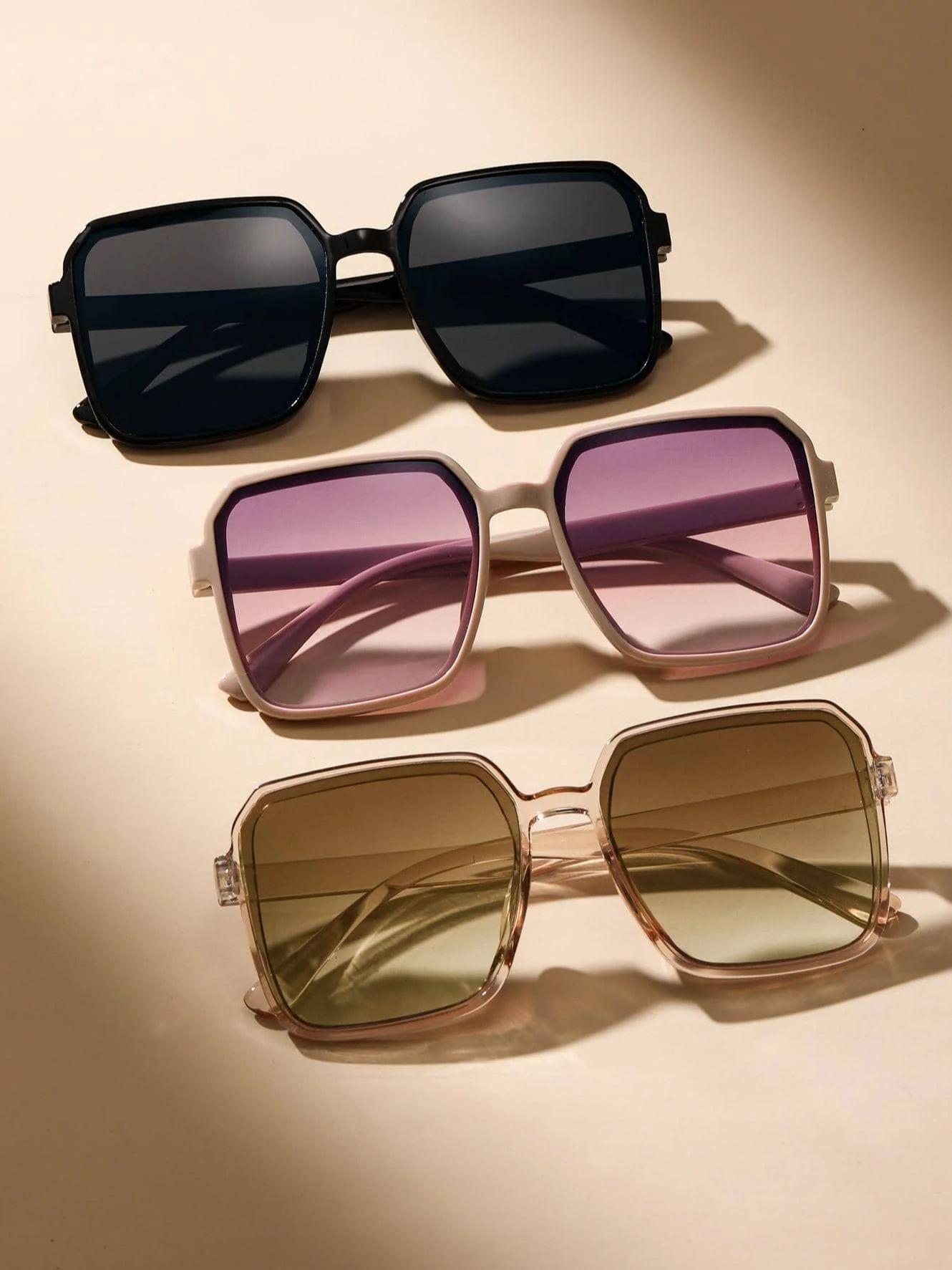 

3 шт. Пластиковые модные квадратные оправы для женщин, солнцезащитные очки для повседневной жизни, мужские аксессуары.