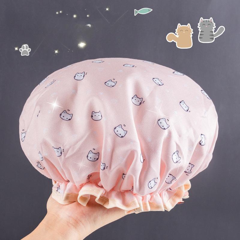 

Водонепроницаемая шапочка для ванны, женская шапочка для душа, эластичная многоразовая шапочка для ванны, двухслойная шапка для ванной комнаты, женские аксессуары для ванной комнаты розовый