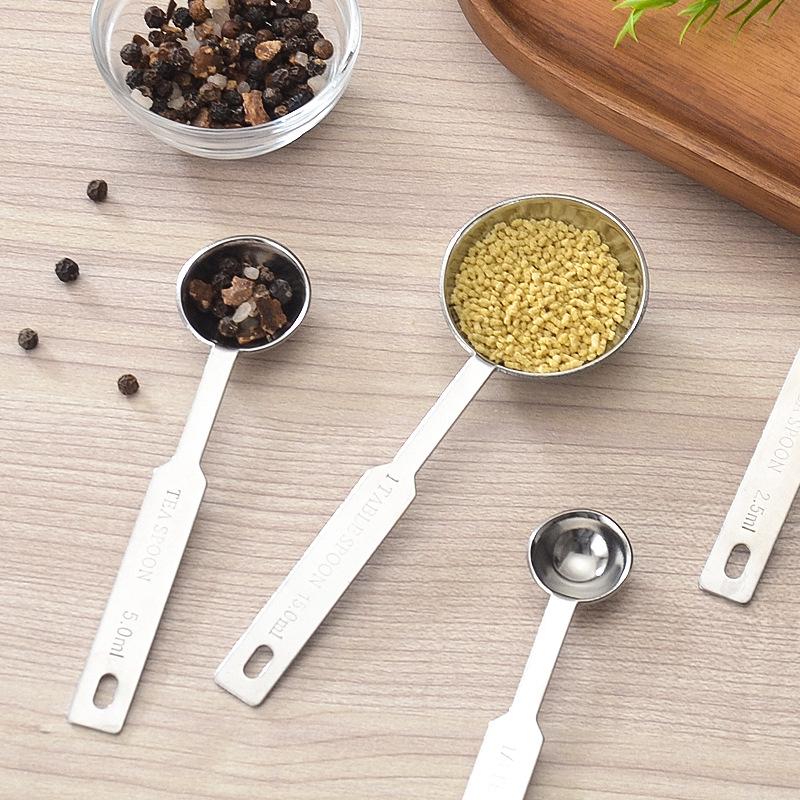 4-Piece Stainless Steel Measuring Spoon Set with Scale for Coffee, Baking, and Seasoning
