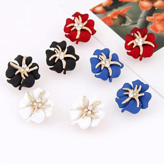 Elegant Flower Sea Star Shiny Rhinestone Ear Stud Earring Wedding Bridal Jewelry