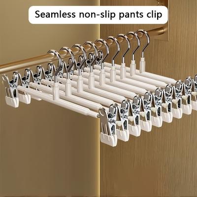 10pcs/set Household Non-Slip Adjustable Trouser Hanger with Skirt/Underwear Clips Heavy Duty Stainless Steel PVC Dipped