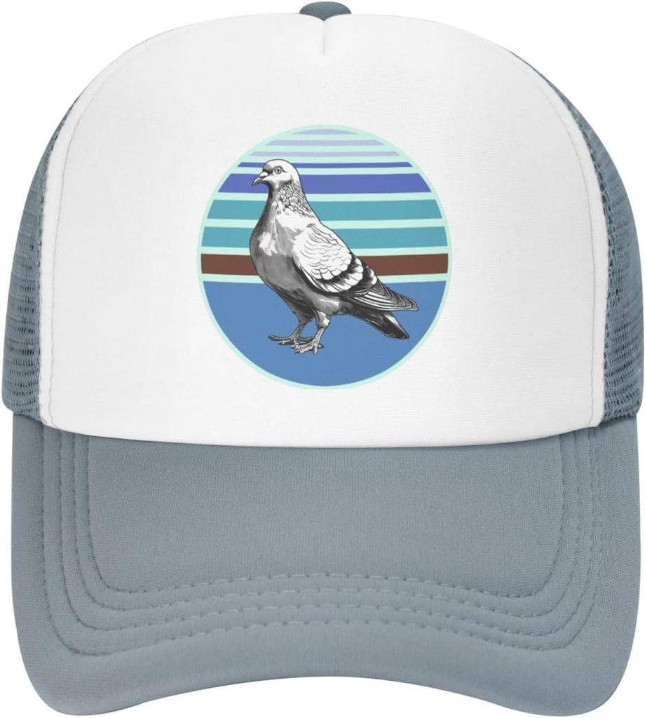Pigeon Graphic Print Polyester Mesh Trucker Hat Vintage Style Casual Adjustable Baseball Cap for Adults