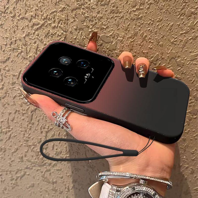 Mi 14 Mobile Phone Case 14pro Personality Red and Black Gradual Change Contrast Color 14Ultra Large Window Anti-drop Silicone Protective Case