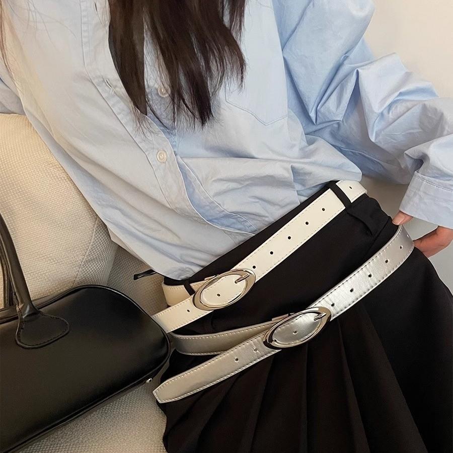 Modischer Damen Gürtel im koreanischen Stil mit unregelmäßiger ovaler Metallschnalle für Kleider und Hosen