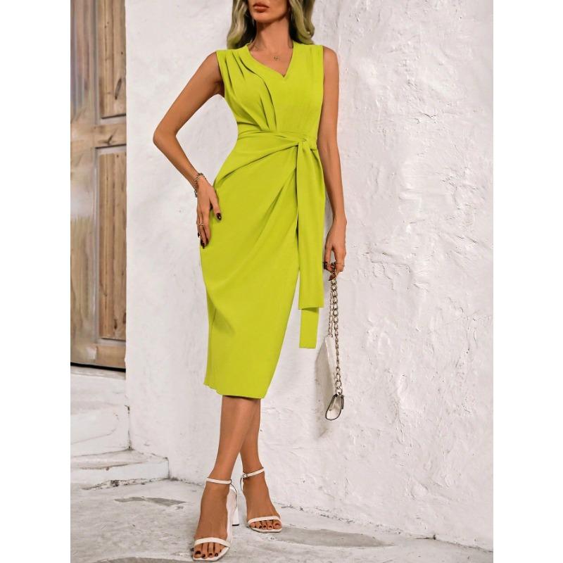 Nové letní dámské šaty s véčkovým výstřihem, bez rukávů, se šněrováním v pase a na bocích, úzký střih