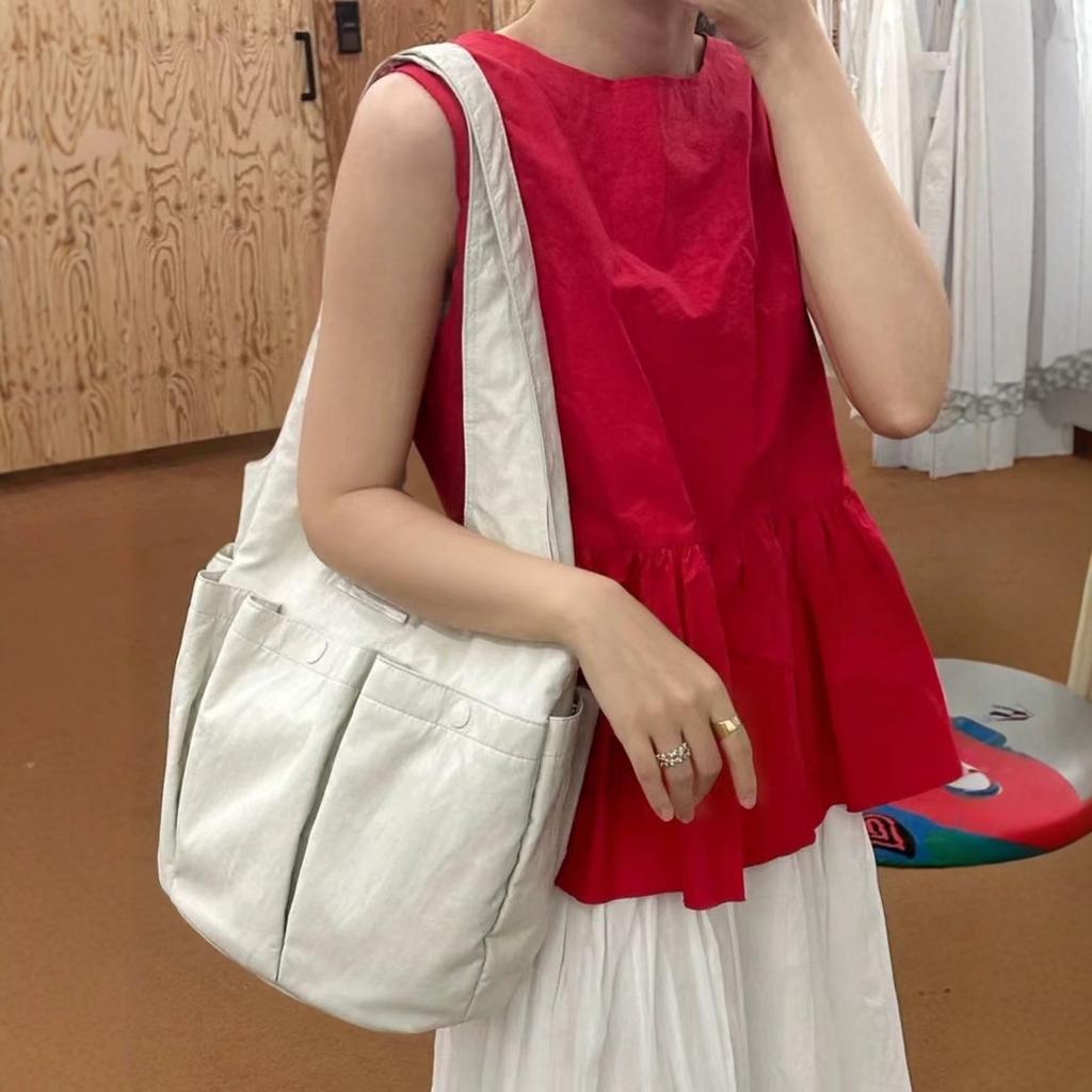 Korean niche design tote bag hand-held pleated underarm bag women's shoulder bag three pockets soft leather women's bag tide