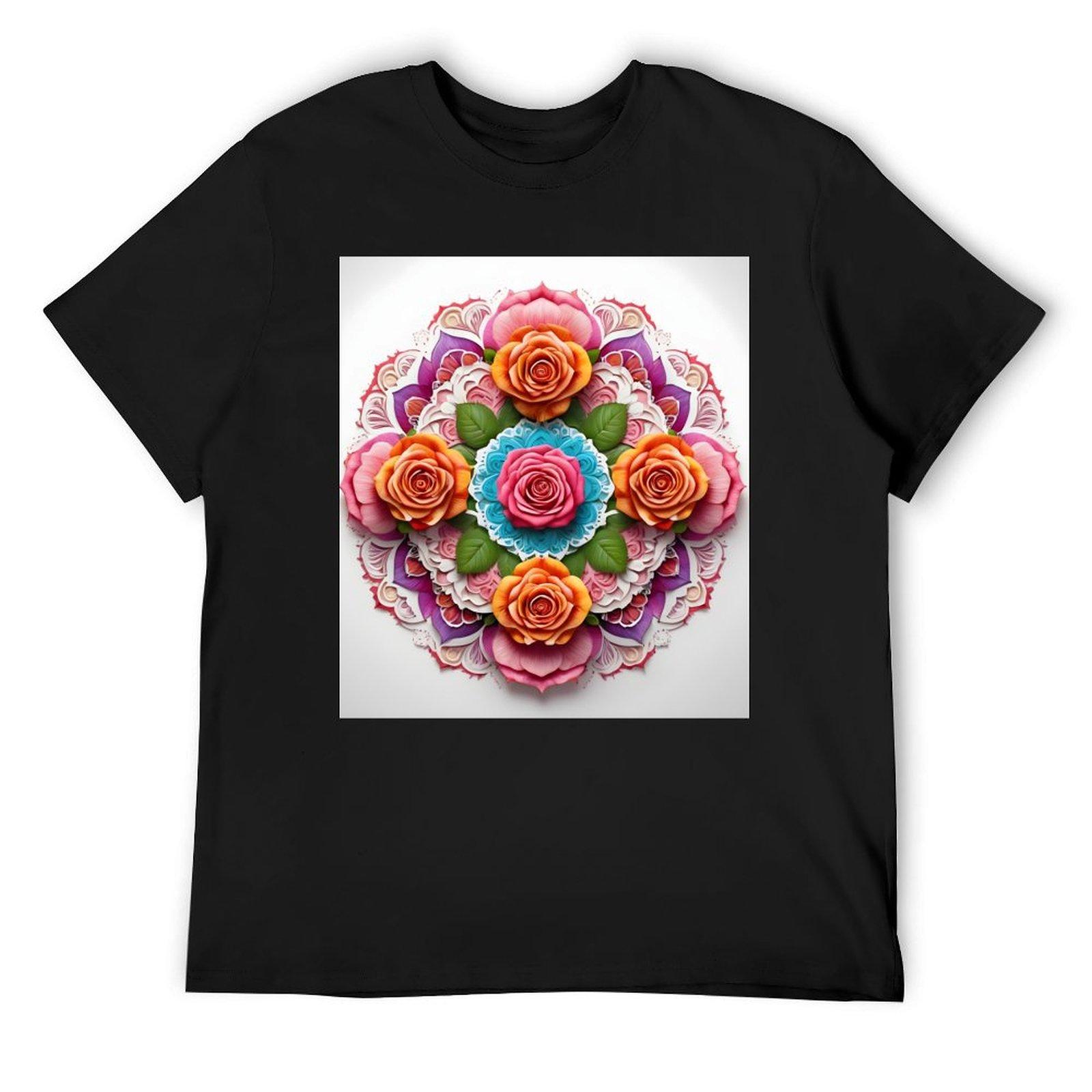 

roses mandala T-Shirt sports fans shirts graphic heavyweights t shirts men 4XL