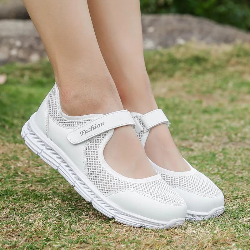 Classic Summer Women Casual Shoes Soft Portable Sneakers Walking Shoes Flat Soles for Women Breathable Slip On White Shoes Mujer