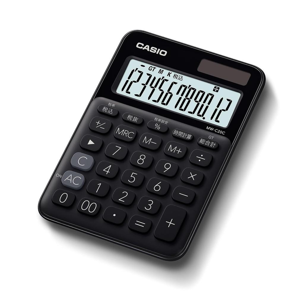 Casio Colorful Calculator Black 12 Digits Mini Just Type MW-C20C-BK-N