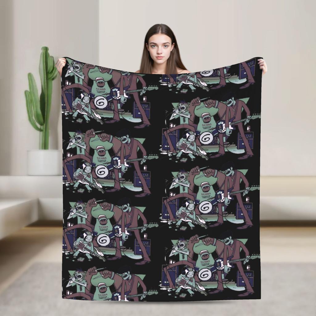 Gorillazs Punk Rock Blanket Super Warm Aesthetic Plush Throw Blanket For Couch Chair Sofa Bed Travel Flannel Bedspread Bed Cover