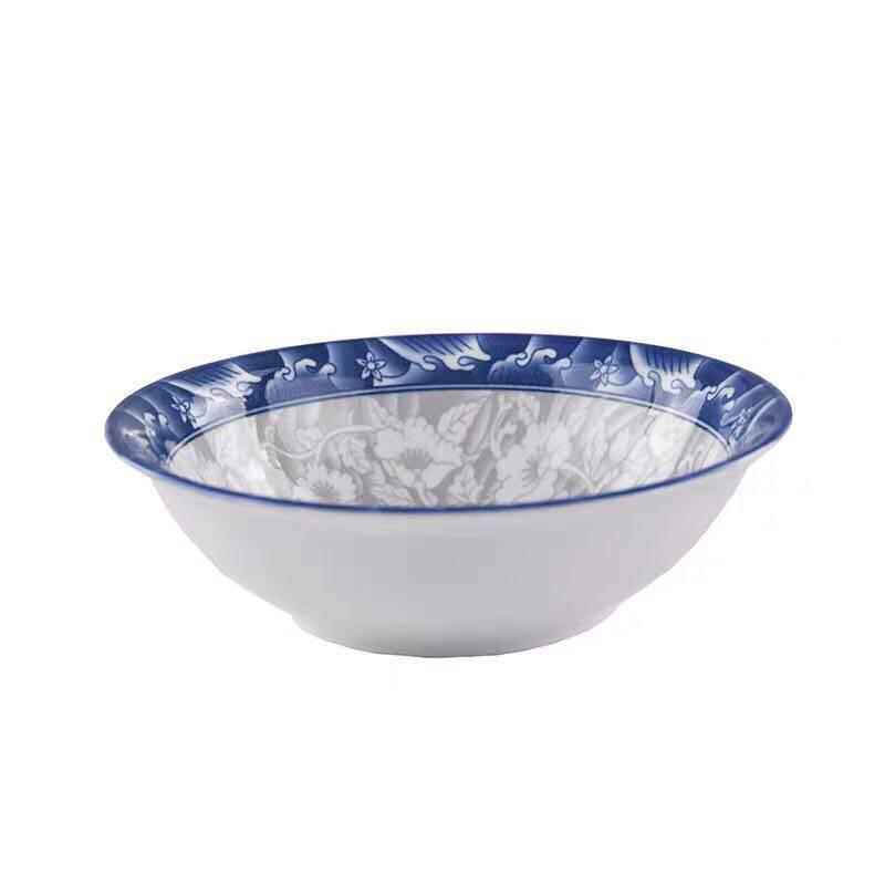 4-Piece 8-Inch Ceramic Noodle Bowls: Underglaze Blue and White Porcelain Conical Soup Bowls, Household Tableware.