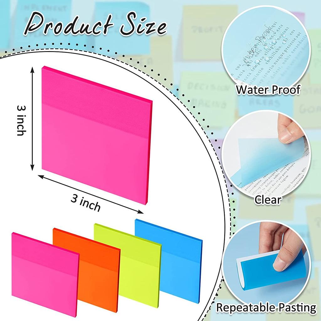 50 Sheets Colorful Waterproof PET Transparent Memo Sticky Note Paper Daily To Do It Check List Paperlaria School Stationery