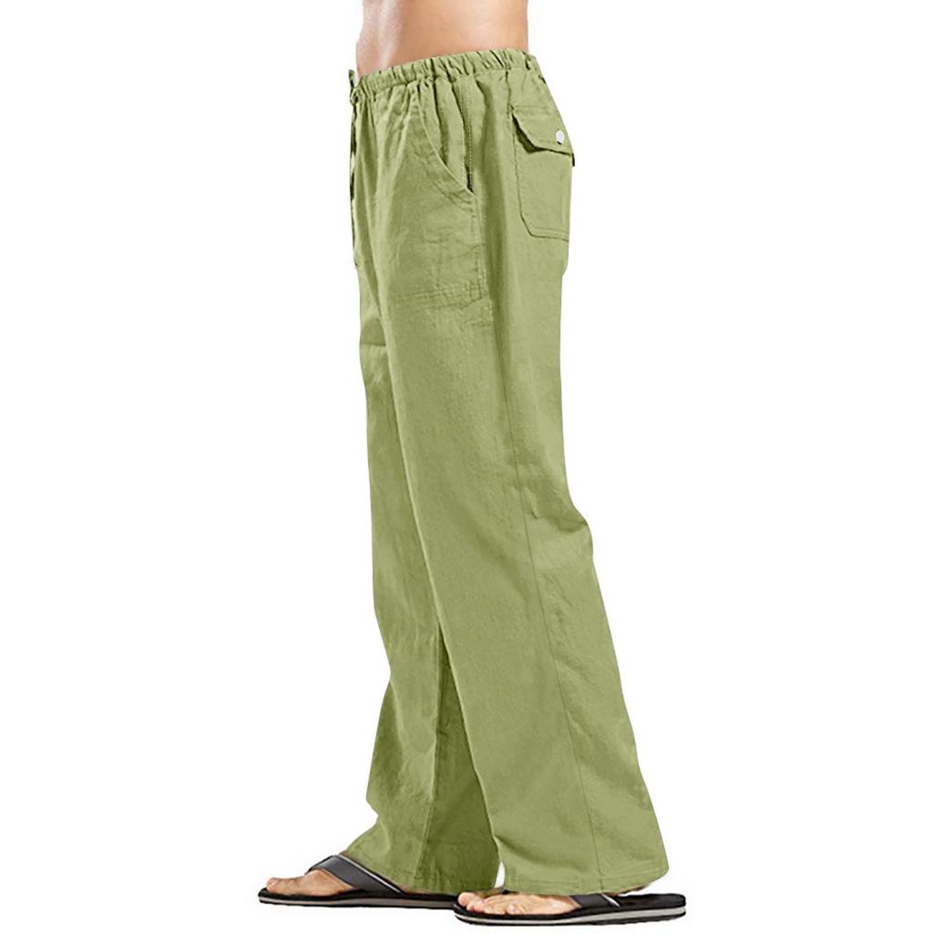 Herrenhose aus Baumwollleinen, einfarbig, Freizeithose, leichte, lockere Strandhose für den Sommer
