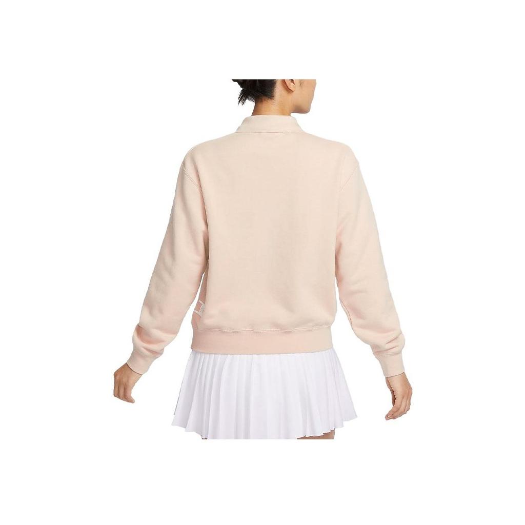 Nike Heritage Solid Loose Long Sleeve Polo Shirt Women Tops Sand-White FZ4338-126