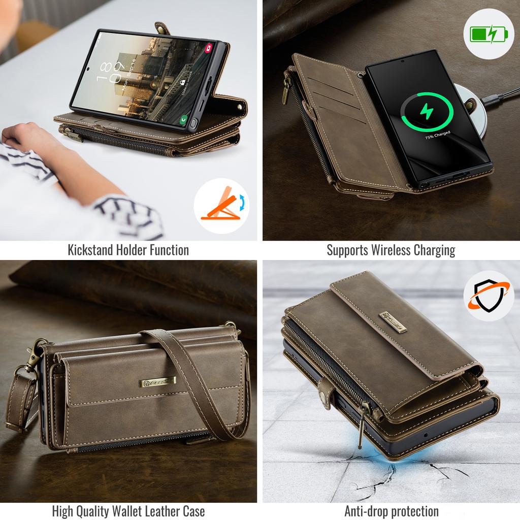 For Samsung Galaxy S23 Ultra Case CASEME C39 RFID Blocking Zipper Wallet Stand Leather Cover with Strap