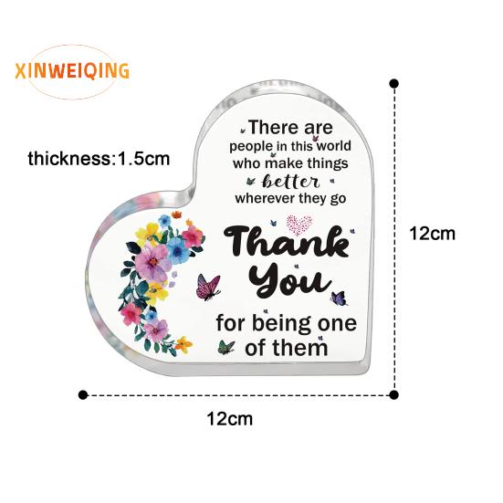 Heart Appreciation Ornament, Transparent Flower Print, Smooth Edge Heart Keepsake, Female Teacher Colleague Nurse Doctor Thank You Grateful Gift