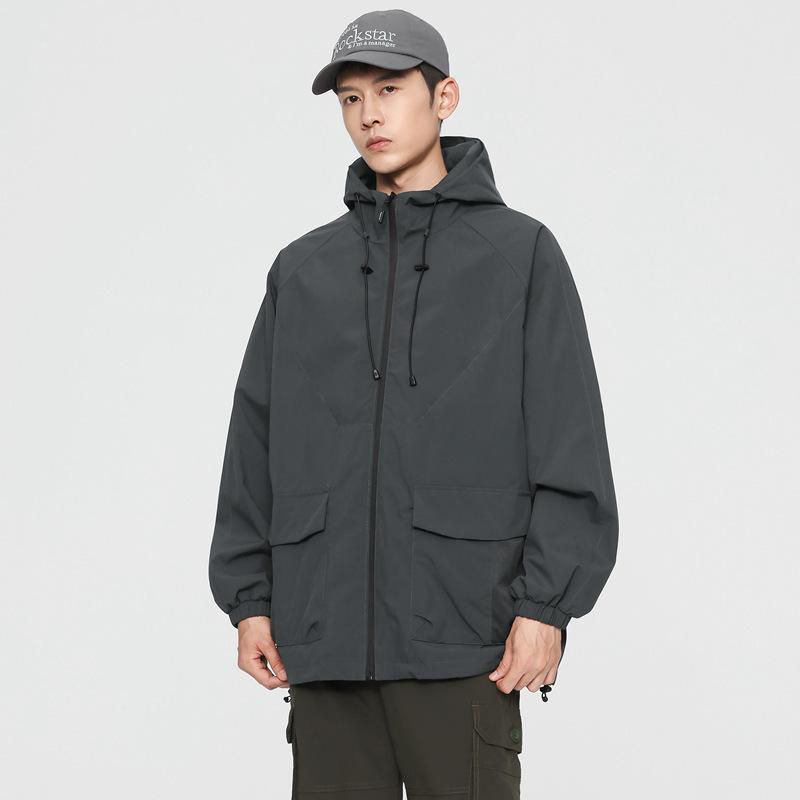 Giacca da Montagna Uomo e Donna Autunno Tooling Antivento Monopetto Cappotto Largo Coppia Outdoor Impermeabile Antivento con Cappuccio