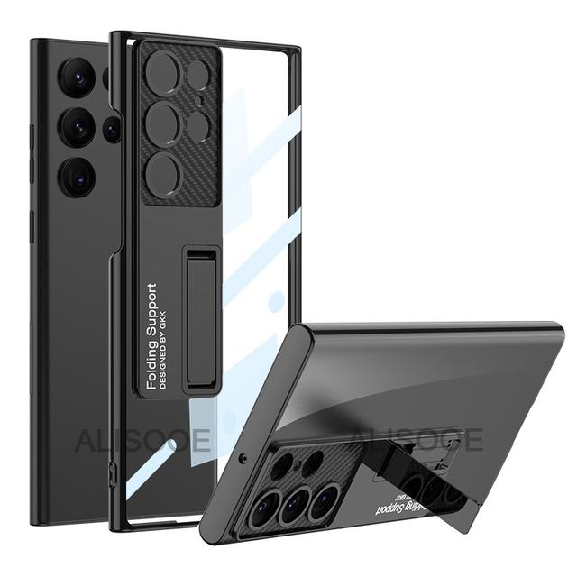 Plating Transparent Stand Capa For Samsung Galaxy S23 Ultra Case Hd Clear Adjustable Holder Cover For Samsung S23 Plus 5g Cases