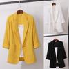 Office Lady Blazer Jednolity kolor Luźna Wiosna Jesień Długie rękawy Klapy Kieszenie Garnitury Płaszcz do biura