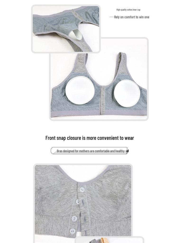 Front Button Cotton Bra for Middle-Aged & Elderly Women - Plus Size Vest Style, Solid Color.