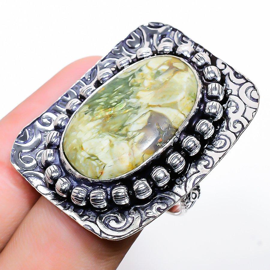 

Кольцо из стерлингового серебра 925 пробы с натуральным тропическим яшмом, размер 8,5 D2U87