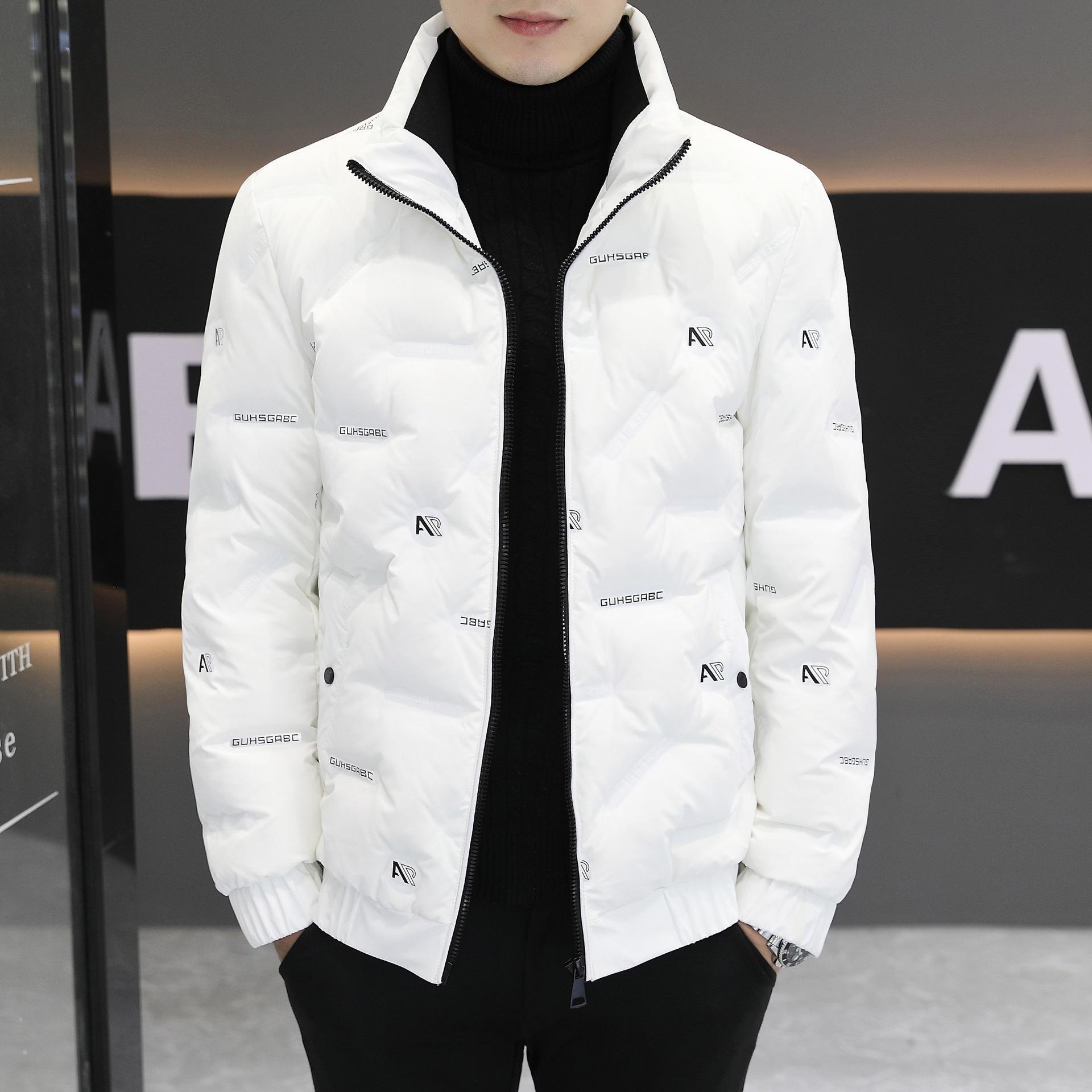 Мужская легкая белая пуховая куртка - Модный воротник-стойка, Теплая повседневная зимняя одежда 4XL