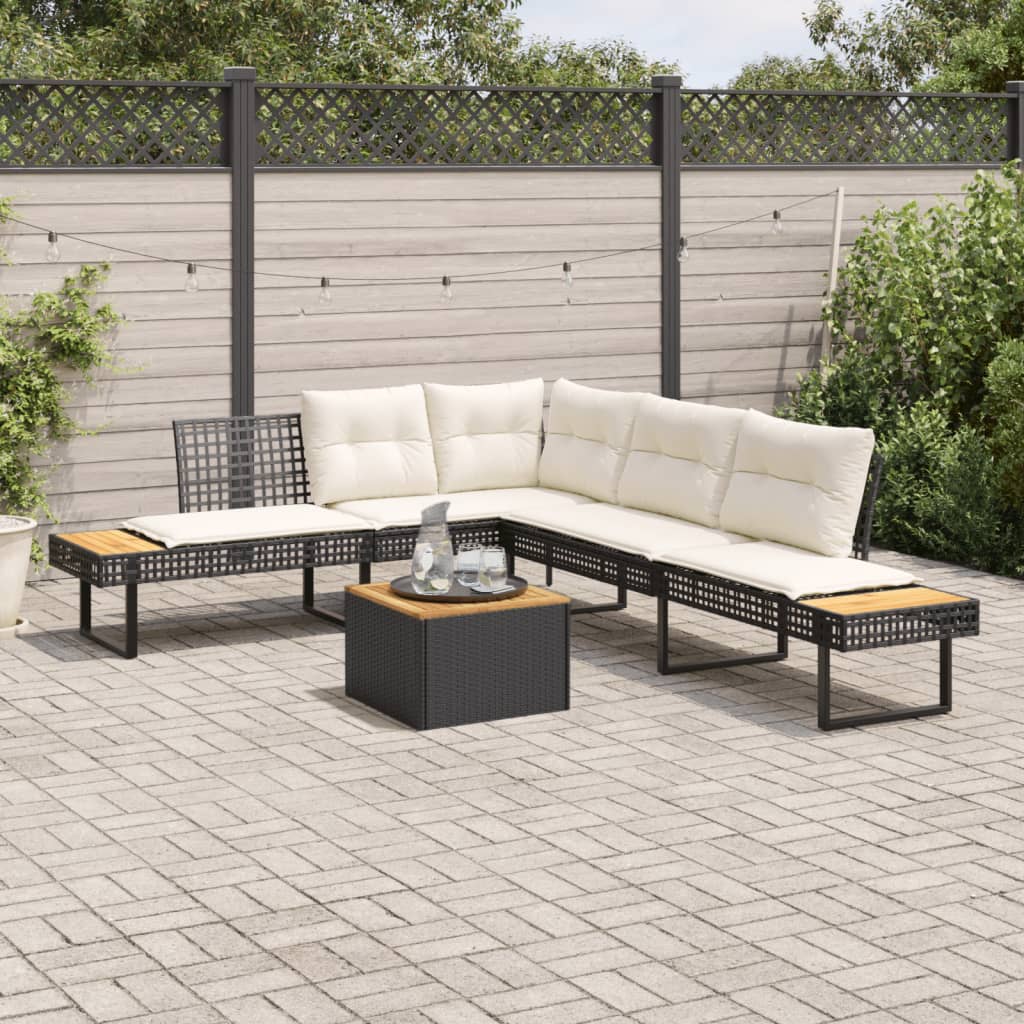 2 Piece Outdoor Sofa Set with Cushions Black PE Rattan