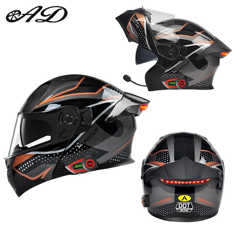Bluetooth Smart Tail Light Motorcycle Flip-Up Helmet Men Women All Season Full Face Off-Road Riding