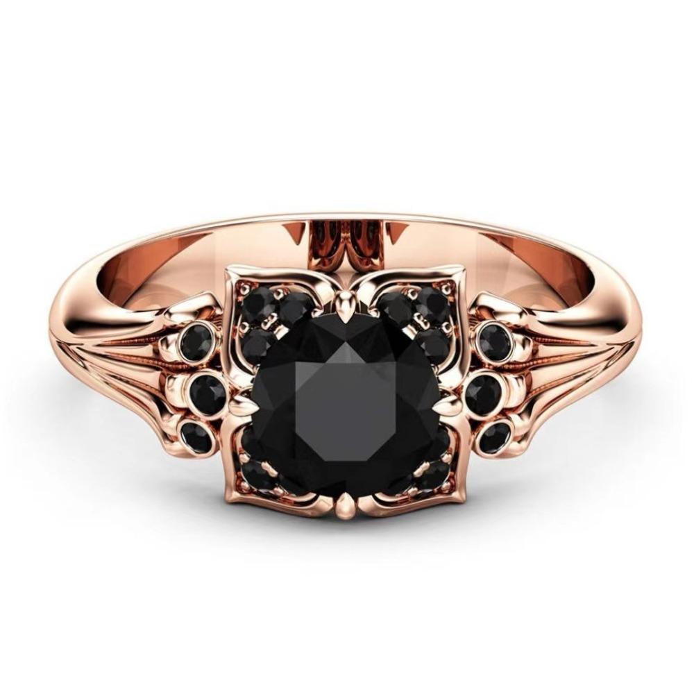 

Luxury Rose Gold Inlaid with Black Spinel Women s Ring, Dark Style Design, Small Ins Jewelry. No. 6