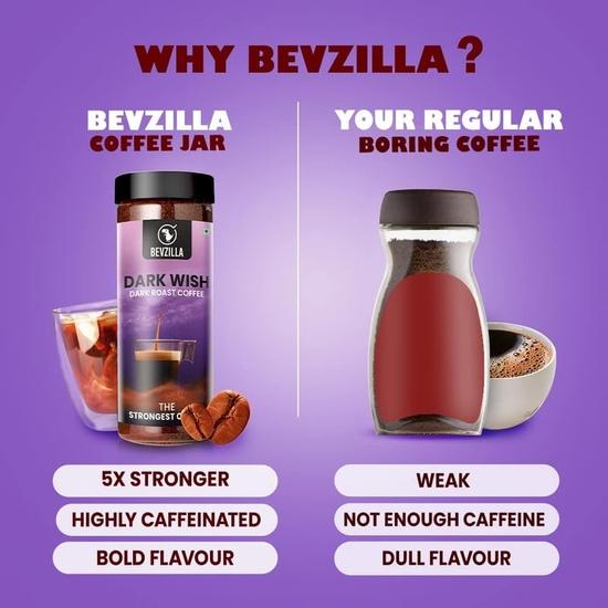 Bevzilla 200 Gram Black Roast (Dark Wish) Strong Coffee | Make 100 Cups | Arabica Coffee Powder | Bold & Intense