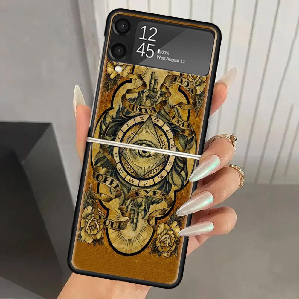 Sacred Eye of Horus Egypt Fresco Hard PC Phone Case For Samsung Galaxy Z Flip 6 5 4 3 Black Cover ZFlip6 Flip5 Flip4 5G Foldable