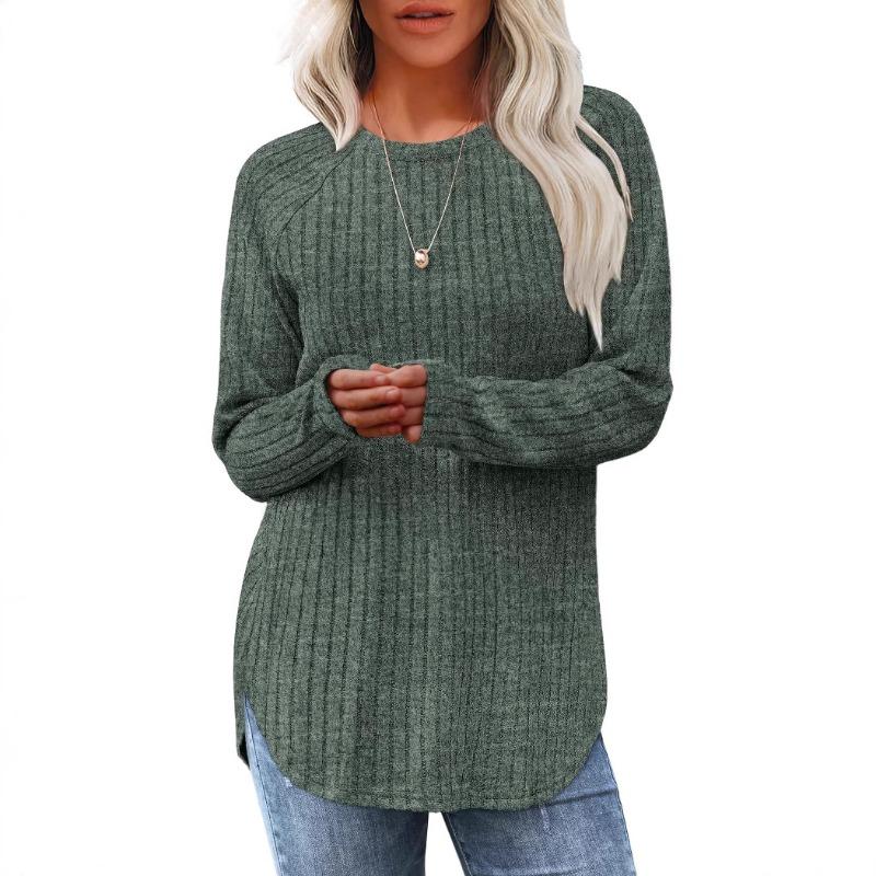 Women's Autumn Casual Patchwork Round Neck Long Sleeved Solid Color Pit Stripe Sweatshirt Pullovers